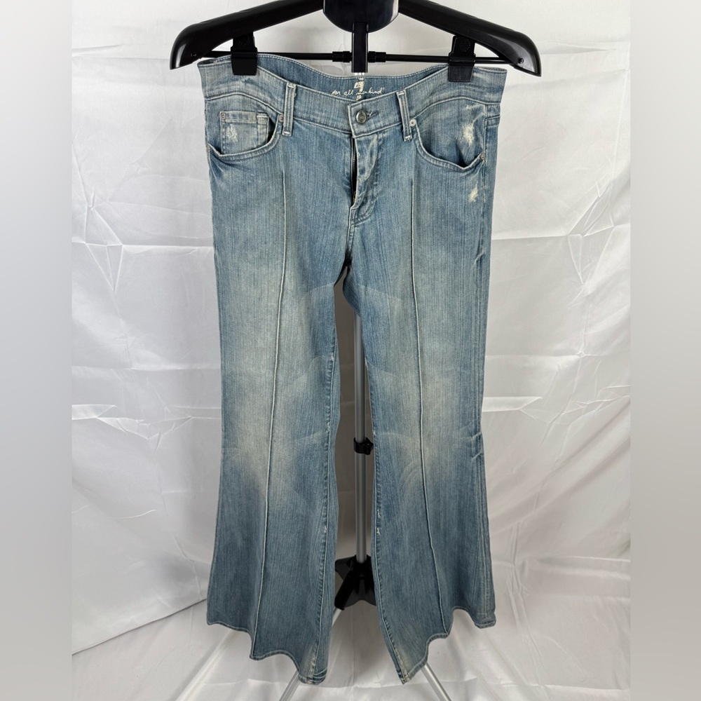 Vintage 7 For All Mankind Low Rise Flare Jeans 29 Y2K Light Wash Made in USA - Picture 3 of 13